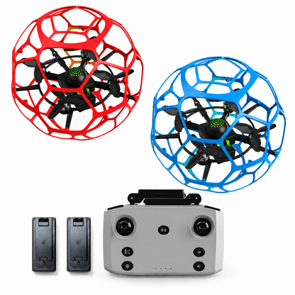Red and blue drone soccer ball drones