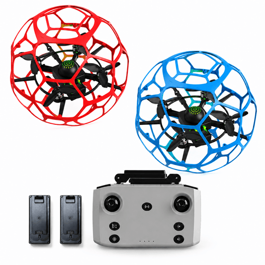 Red and blue drone soccer ball drones
